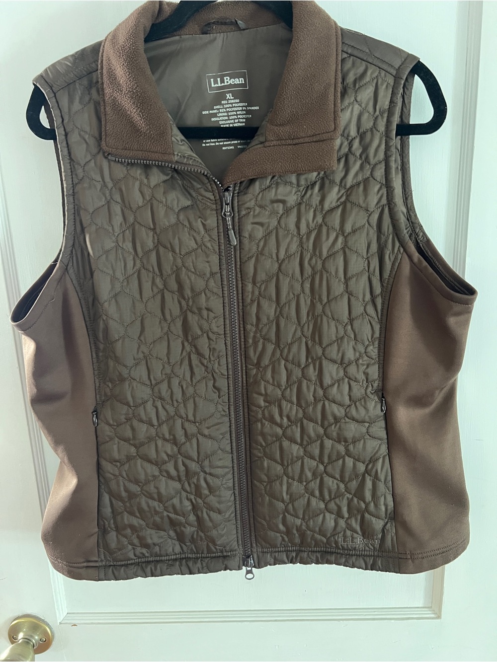L.L. Bean Women's Quilted Brown Insulated Vest with Fleece Collar Sz XL